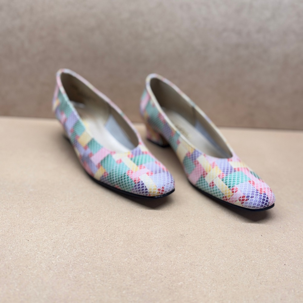 Magdesians Pumps Womens 9 S Multicolor Patchwork Leather Snakeskin Low Heel Mod